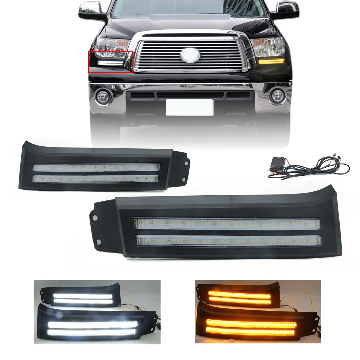 Para luces de circulación diurna Tantu Sequoia 07-13LED, luces de circulación diurna de doble color, panel de ajuste inferior de faros modificados