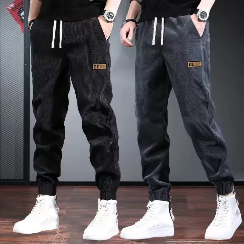 

Мужские зимние утепленные брюки на флисовой подкладке с манжетами, повседневные, свободного кроя, спортивные, осенне-зимние, новинка, длинные брюки из ПВХ