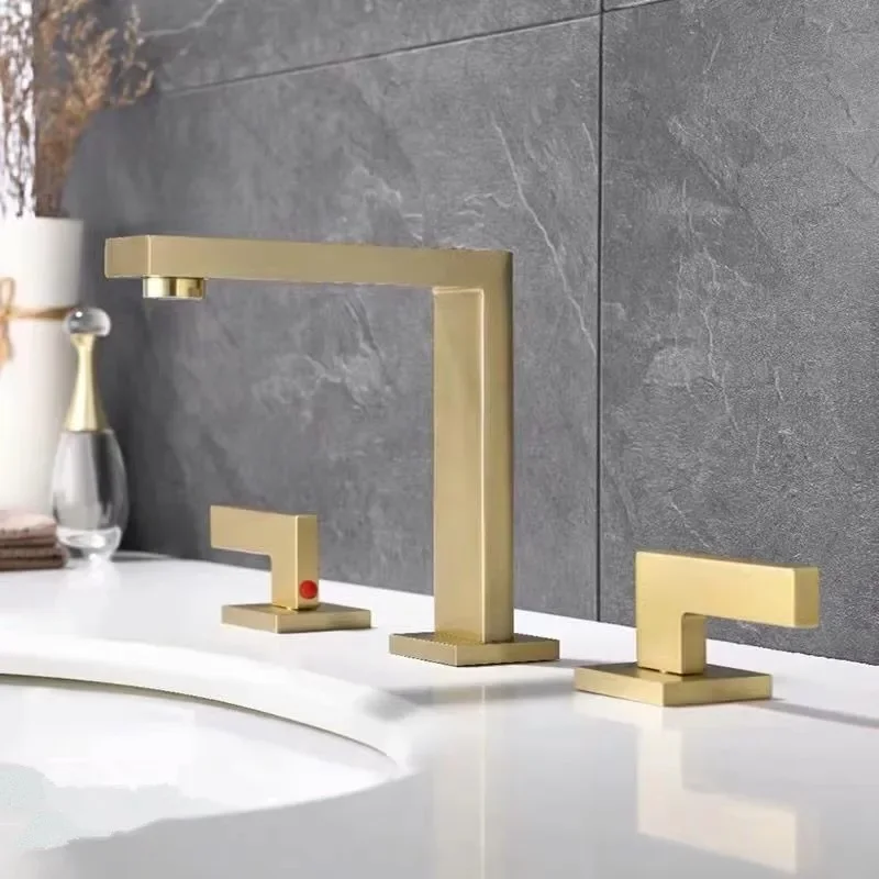 Black Basin Total Brass Brushed Gold Bathroom Faucet Antique Sink Faucets 3 Hole Hot And Cold Waterfall Water Tap