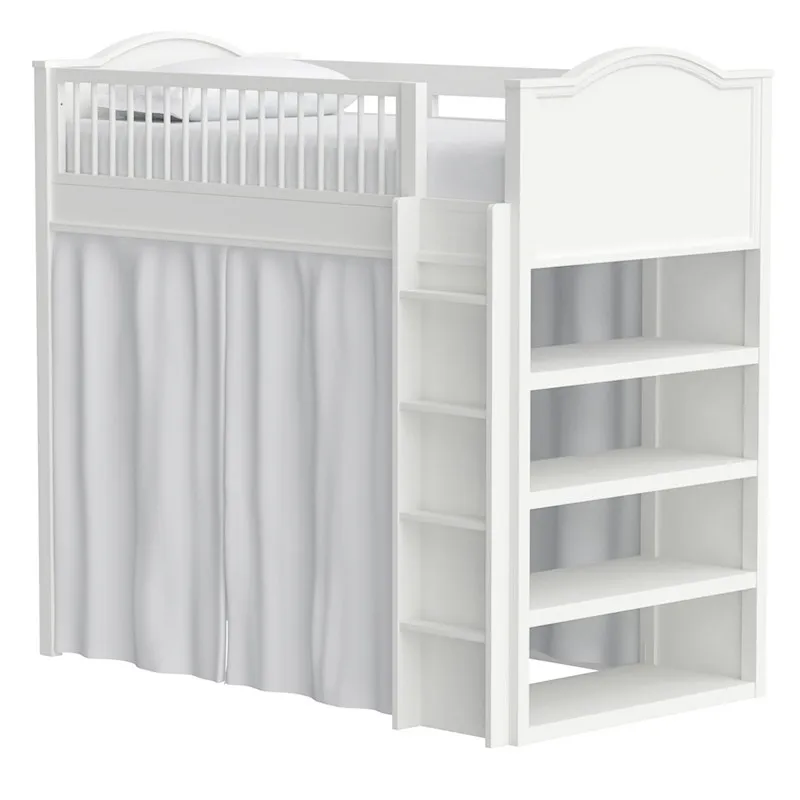Wooden Loft Bed with Privacy Curtain, Under-Bed Desk & Wardrobe, Single Upper Bunk, Custom Made