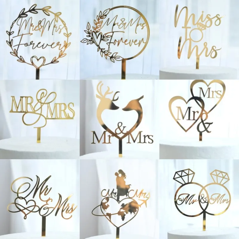 New Gold Mr & Mrs Wedding Cake Topper oro rosa sposa e sposo acrilico Cake Topper per decorazioni per torte festa di fidanzamento di nozze