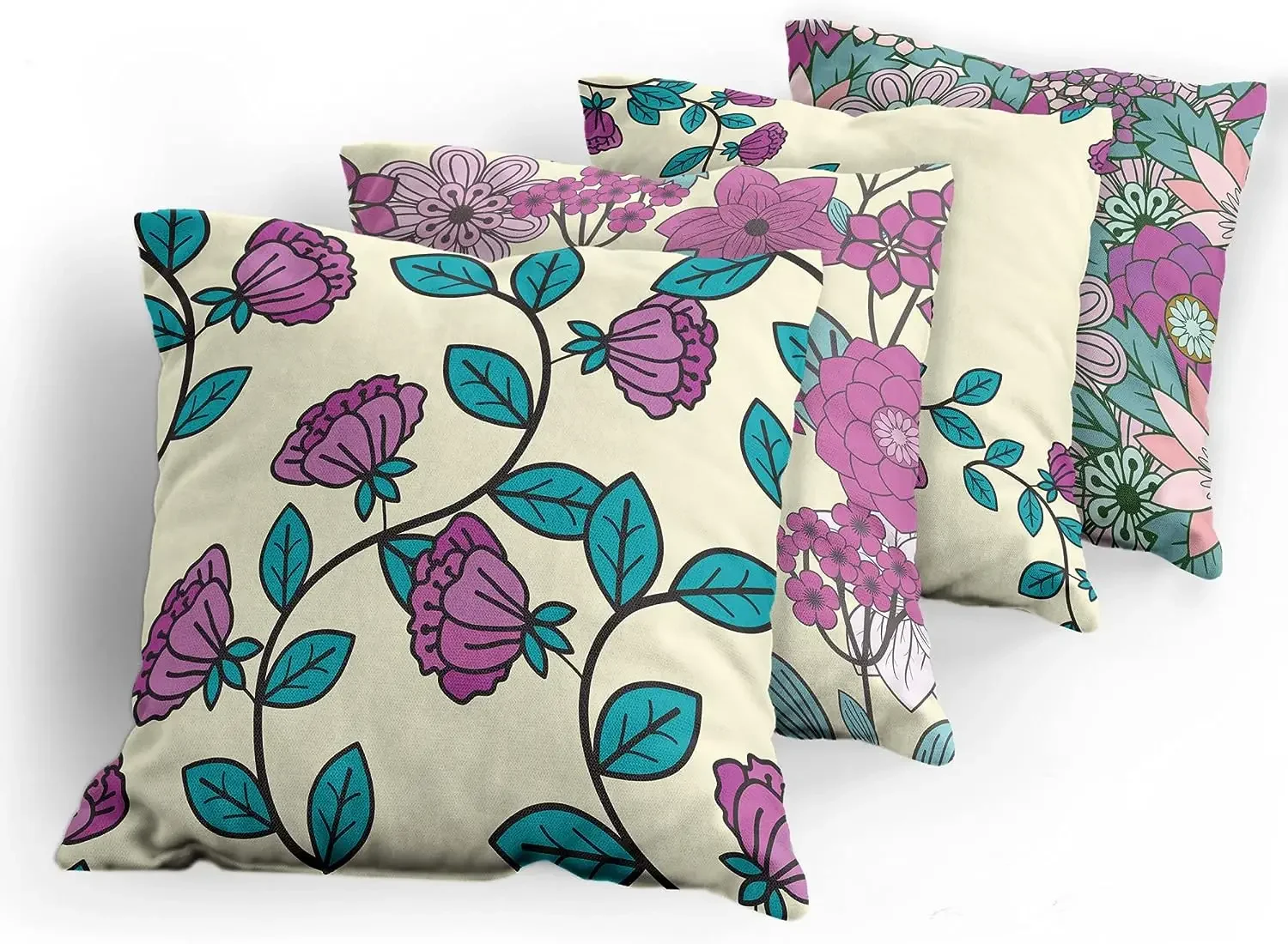 Flower Pillow Cushion Cover Summer Fun Flowers, Modern Natural Digital Printing Short Plush pillowcase 50*50 decor