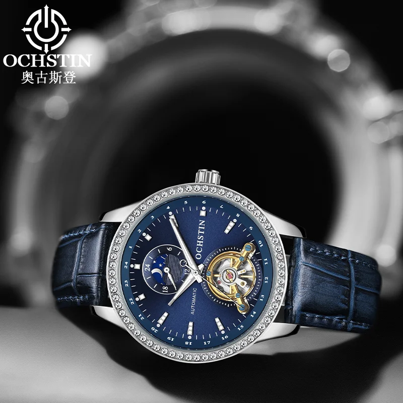OCHSTIN New Men‘s Leather Strap Wristwatch Man Mechanical Movement Commander Series Watch Tourbillon Automatic Male Clock