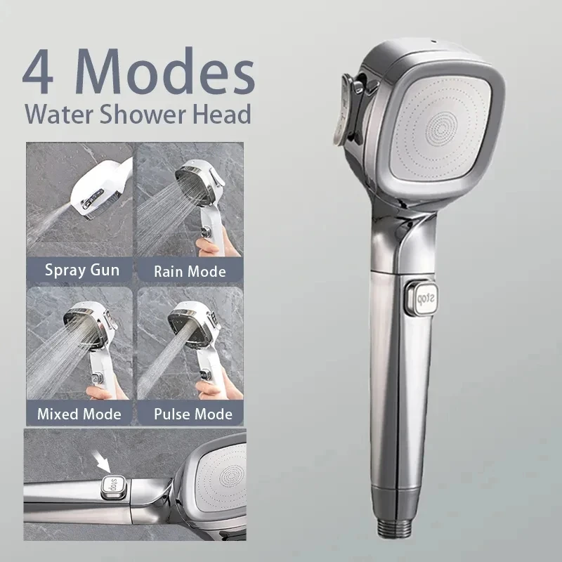 

4 Modes High Pressure Shower Head With Switch On Off Button Sprayer Water Saving Adjustable Shower Nozzle Filter For Bathroom