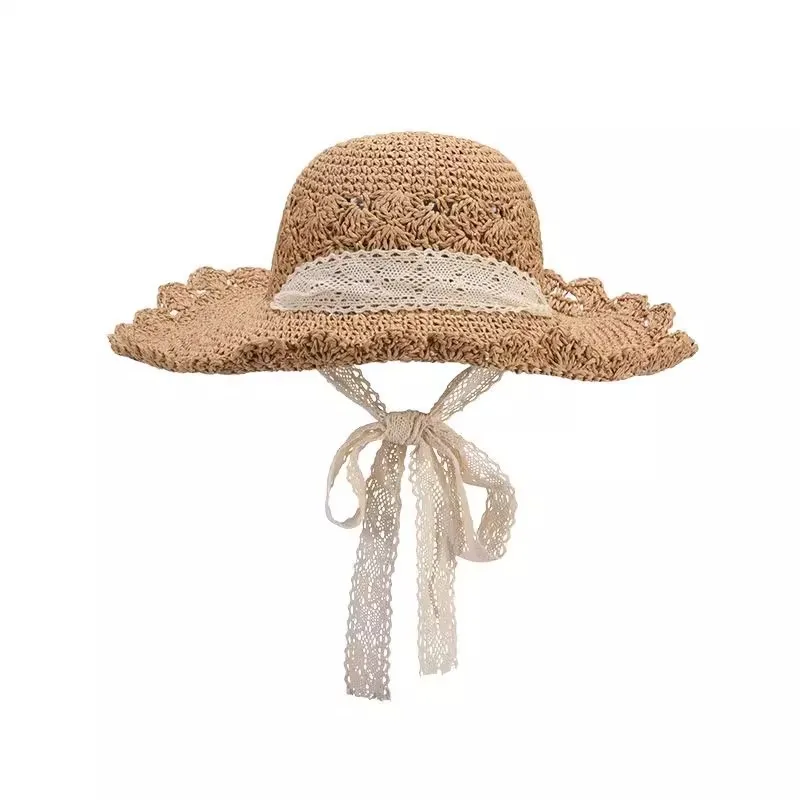 Summer Beach Hat Lace Straw Hat Women\'s Fresh Sunscreen Hat Sunshade Tourism Vacation Photography Foldable Sun Hat