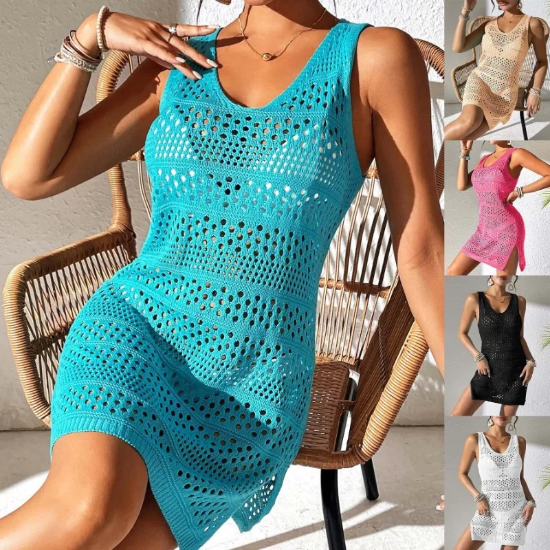 2024 Frau Strand kleid vertuschen Bikini vertuschen Sarong Häkel kleid weißen Strand tragen weiße Strand Outfits für Frauen Badeanzug