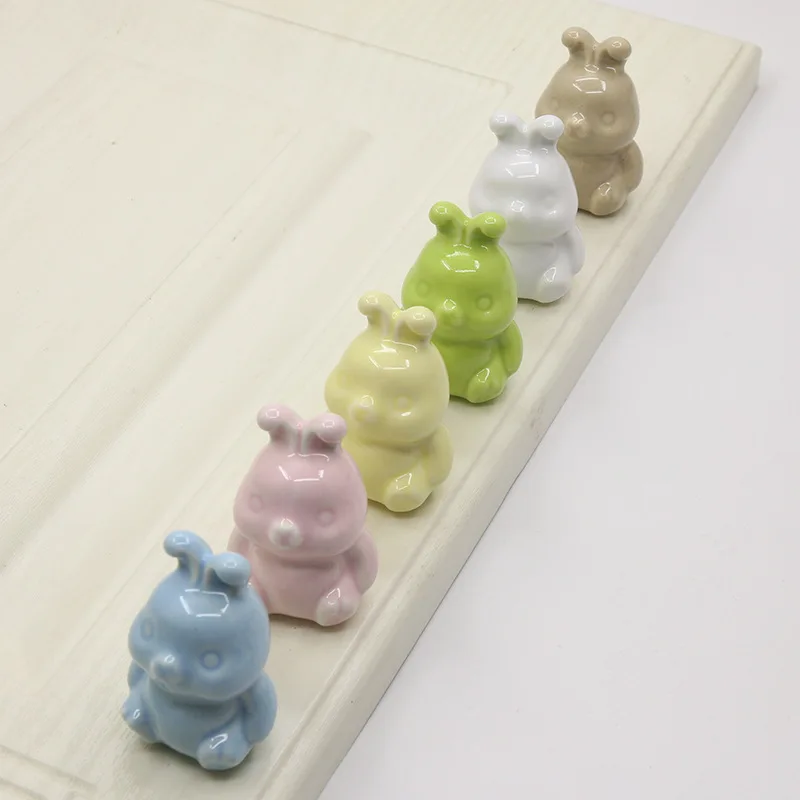 Colorful Little Rabbit Sodium Yellow Copper Ceramic Cabinet Door Handle Bottle Cap Lid Handle Drawer The Wardrobe Cartoon Handle
