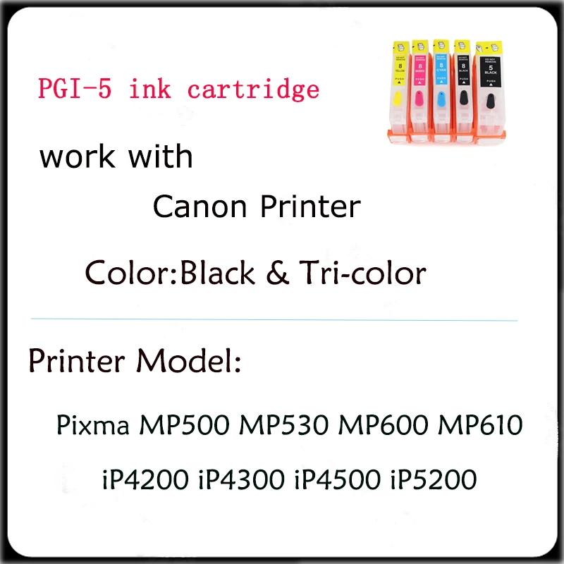 Vilaxh pgi-5 refillable pgi-5 cli-8 ink cartridge with chip for canon Pixma MP500 MP530 MP600 MP610 iP4200 iP4300 iP4500 iP5200