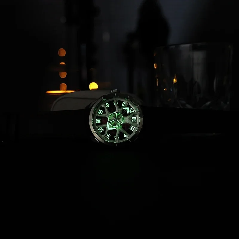 OBLVLO Jam Tangan Otomatis Pria 42Mm Jam Tangan Mekanis Olahraga 5ATM Tahan Air Dial Roda Mobil Bercahaya Tanggal Safir