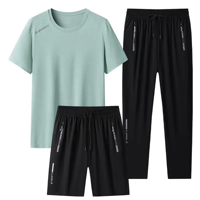 2024 Summer New Fashion Short-Sleeved T-shirt Three-Piece Men's Casual Relaxed Comfortable Breathable Elastic High Quality Suit