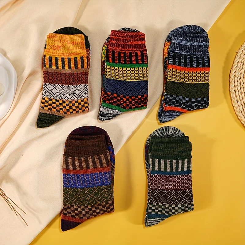 5 أزواج من الجوارب الدافئة والرطوبة لخريف وشتاء |   هدية مثالية للعطلات، جوارب عيد الميلاد