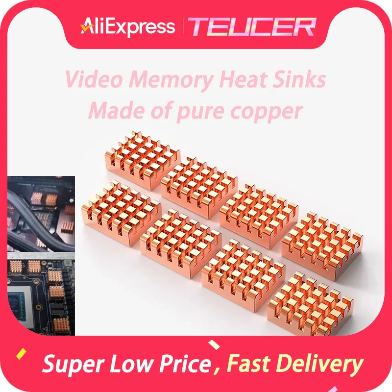 

TEUCER Pure Copper Heatsinks 13x12x5mm Size With Self-fixing Adhesive Backing For Cooling Cooler GPU Chips VRAM VGA RAM GPU
