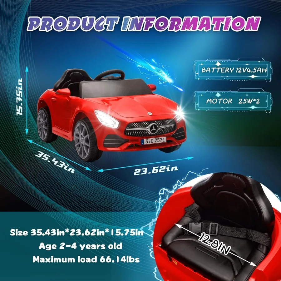 Auto da corsa CLS 350 12V con licenza con telecomando 2.4G, auto elettrica alimentata a batteria, con sicurezza musicale Bluetooth