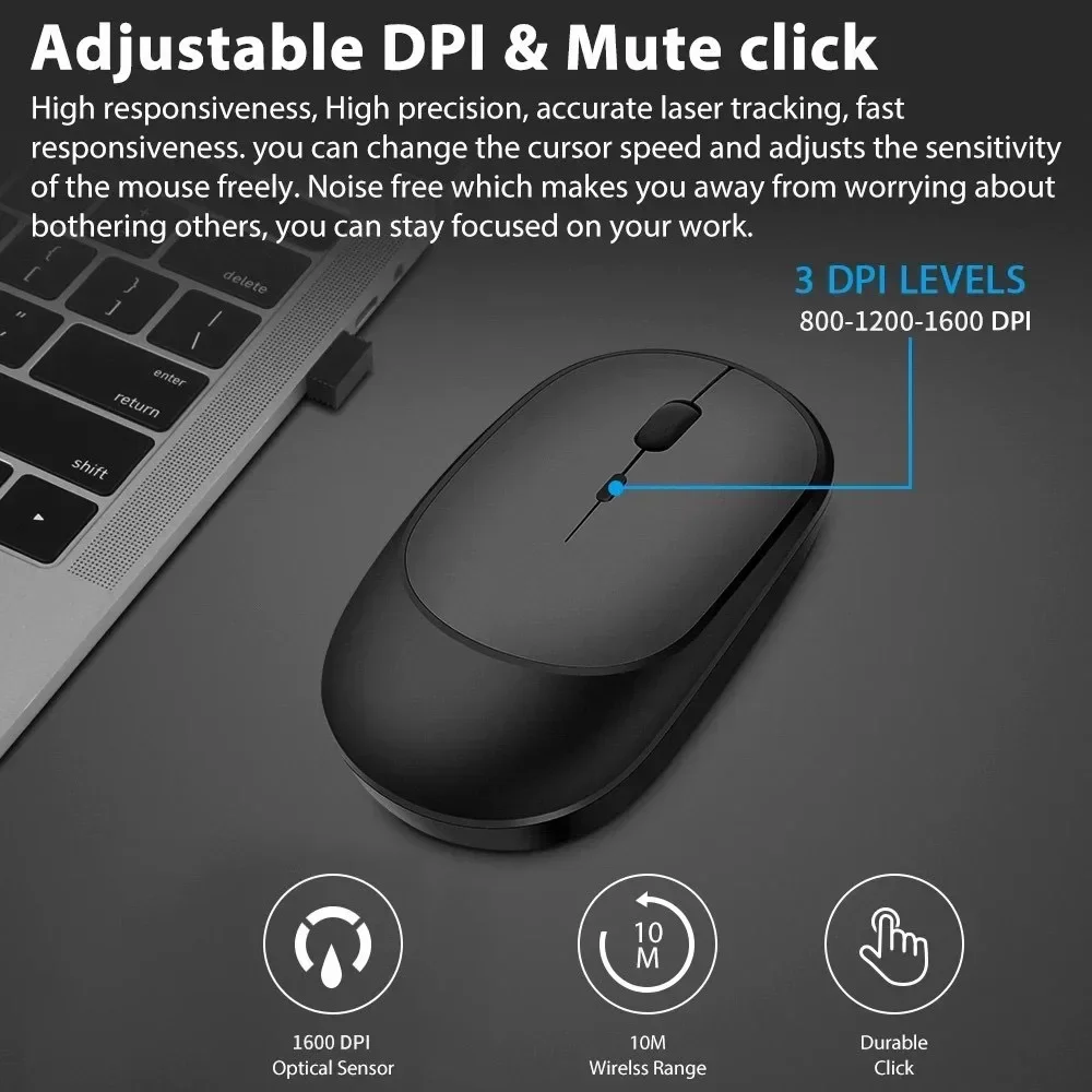 

Mouse Dual Mode Bluetooth Wireless Rechargeable Silent Button Adjustable USB 2.4G Optical Suitable For Laptops