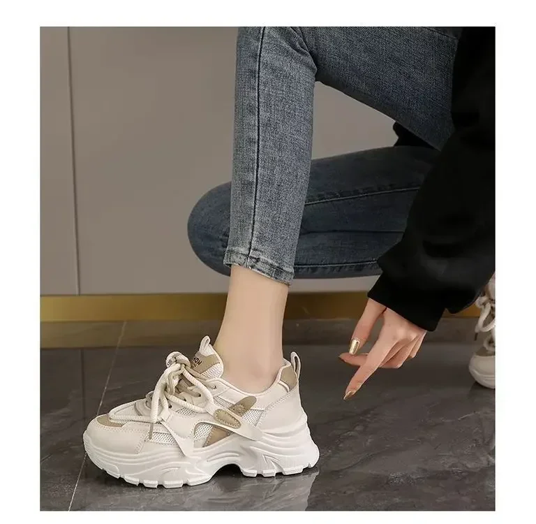 Modische Damen-Dad-Schuhe mit Leder-Obermaterial, Dicker Sohle, Lässige Sportschuhe, Frühling-Herbst Neuer Stil, Atmungsaktiv und Leicht – Detail 14