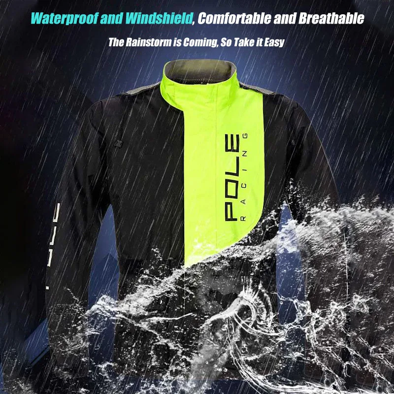 POLE Motorcycle Raincoat Breathable Waterproof Reflective Raincoat Rain Pants Rainstorm Prevention Motocross Riding Raincoat Set