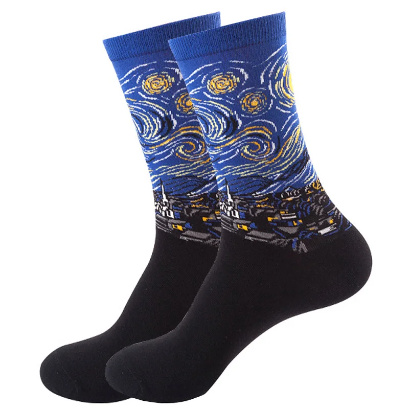 Calcetines de noche estrellada para hombre y mujer, medias Retro con arte de Van Gogh, pintura al óleo, Regalos divertidos y felices, Invierno