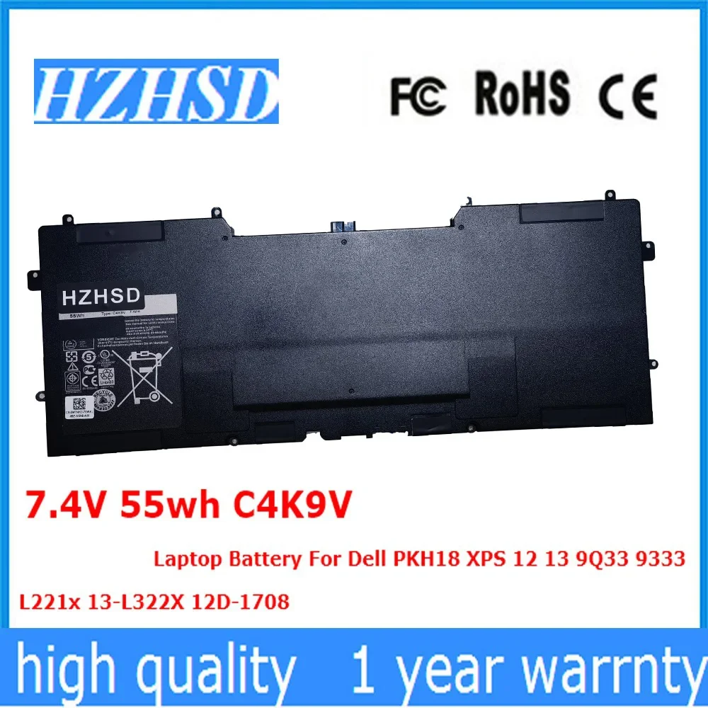 HZHSD 7.4V 55wh C4K9V Y9N00 Laptop Battery For Dell PKH18 XPS 12 13 9Q33 9333 L221x 13-L322X 12D-1708 13-L321X 3H76R 489XN