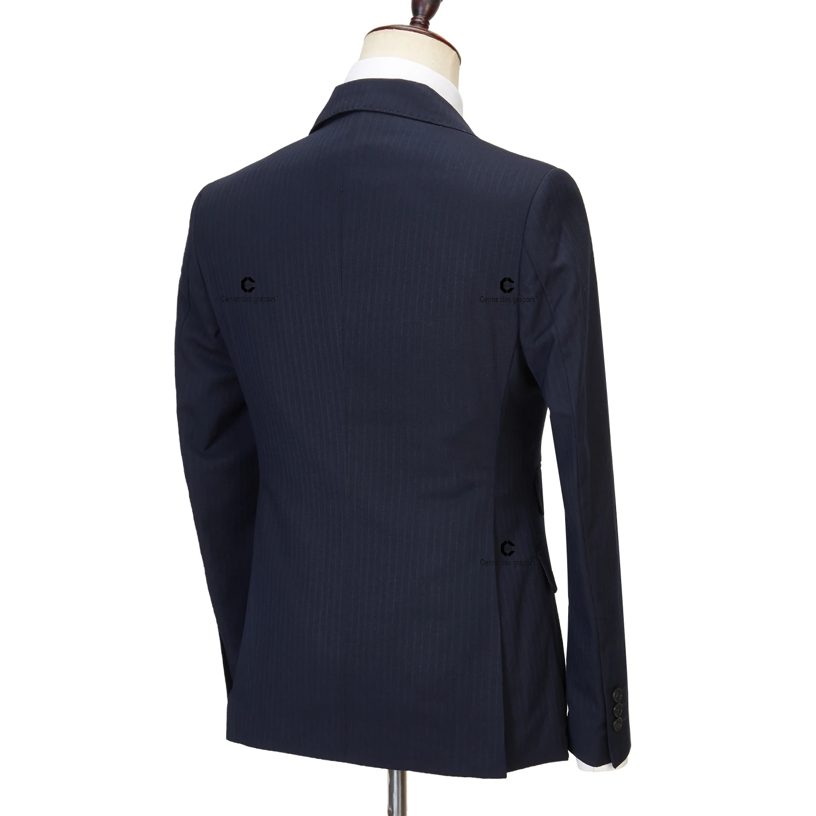 Cenne Des Graoom 2024 Double-Breasted Blue Black Stripe Men Suits Tailor-Made 2 Piece Set Jacket Pants Business Meeting Wedding
