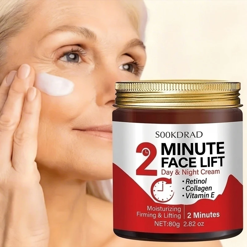 Crema Reafirmante Facial 2 Minute Lift, Colágeno+Retinol+Vitamina E, Hidrata, Reafirma y Levanta, 80g, Esencial para un Brillo Diario