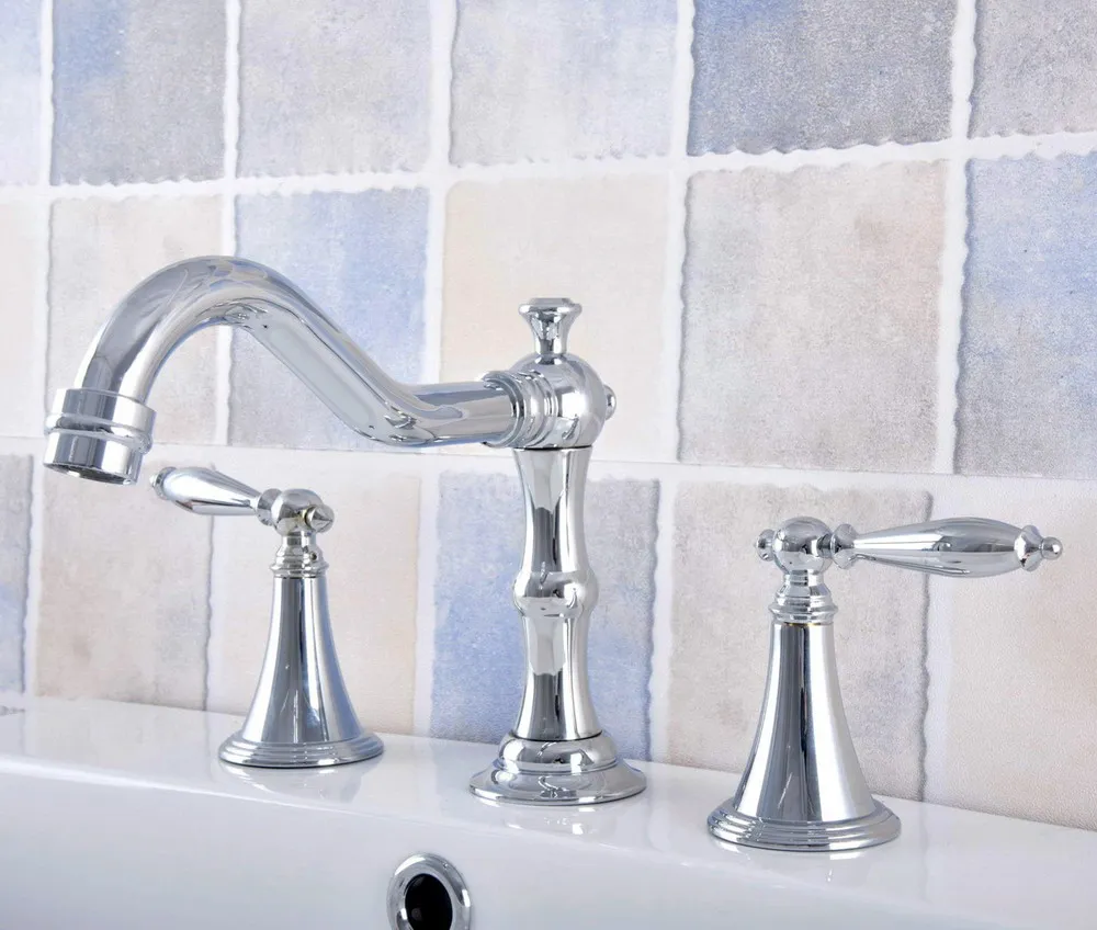 

3 Hole Polished Chrome Deck Mounted Bathroom Mixer Tap Bath Basin Sink Vanity Faucet Water Tap Bath Faucets znf539