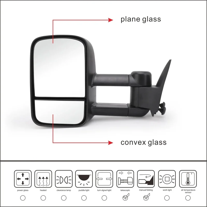 Auto Parts Black Manual Towing Side View Mirrors Pair Replacement Fit Chevy C Truck 1988-1998 Automotive Exterior Accessories