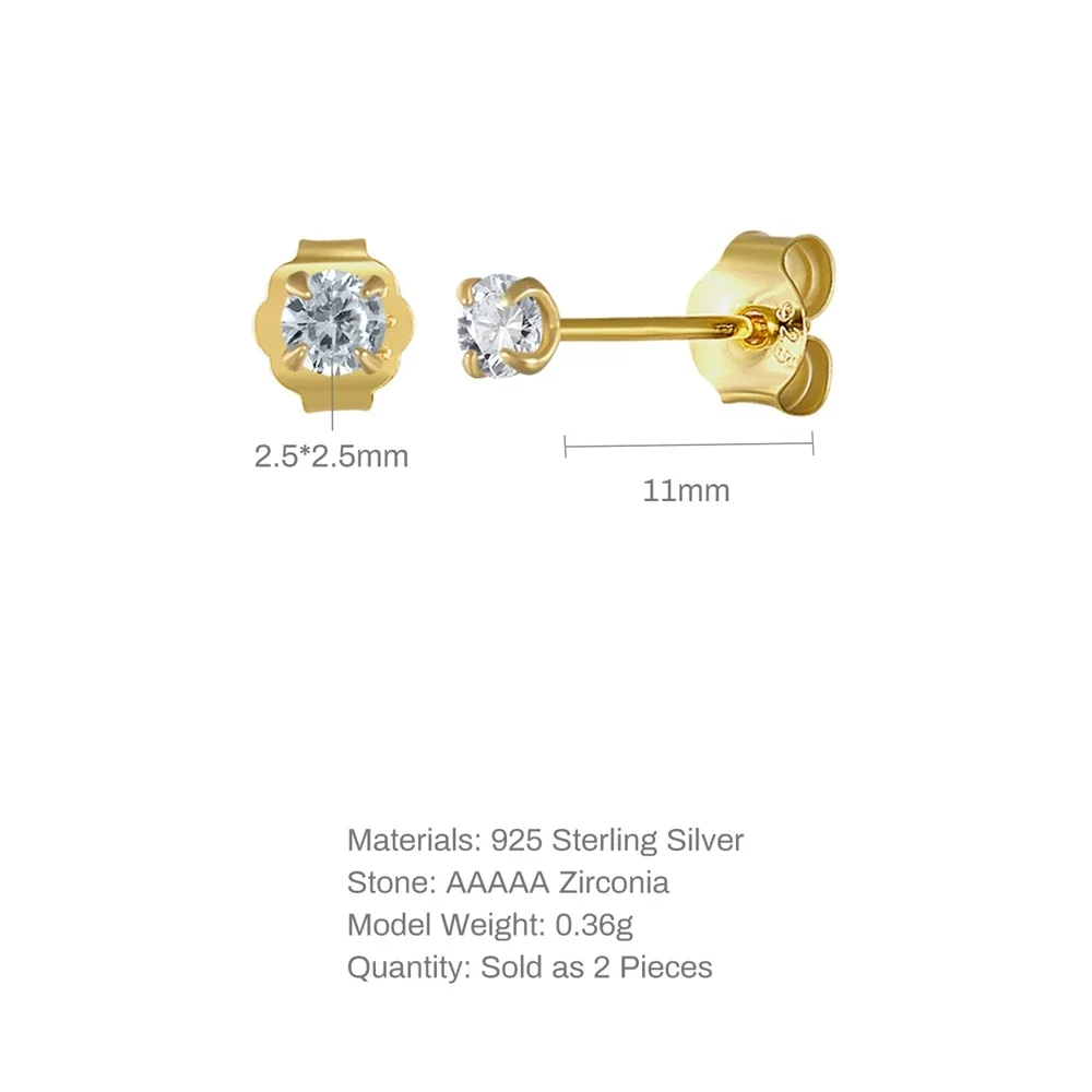 KO Bling Zircon Stud 925 Sterling Silver Cute Mini Stud Earrings Gold Silver Rose Gold Color Ear Bone Earlobe Piercing Jewer