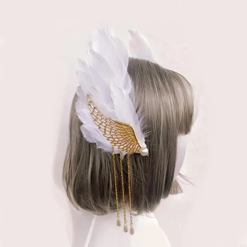 M6CD Lông Vũ Cánh Tóc Boho-Tua Rua Tóc Thanh Thiếu Niên Cô Gái Hình Đạo Cụ Kẹp Bên Cạnh