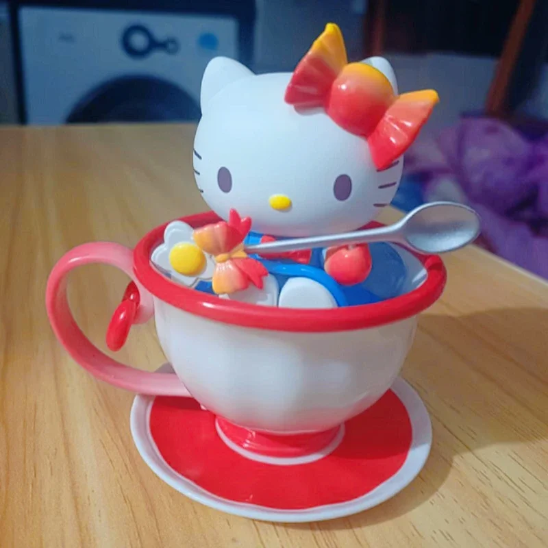 Sanrio-caja misteriosa de la serie Teacup Elf, bonita melodía Kuromi Hello Kitty, caja ciega, figuras, adorno de escritorio, juguetes de regalo de cumpleaños para niña