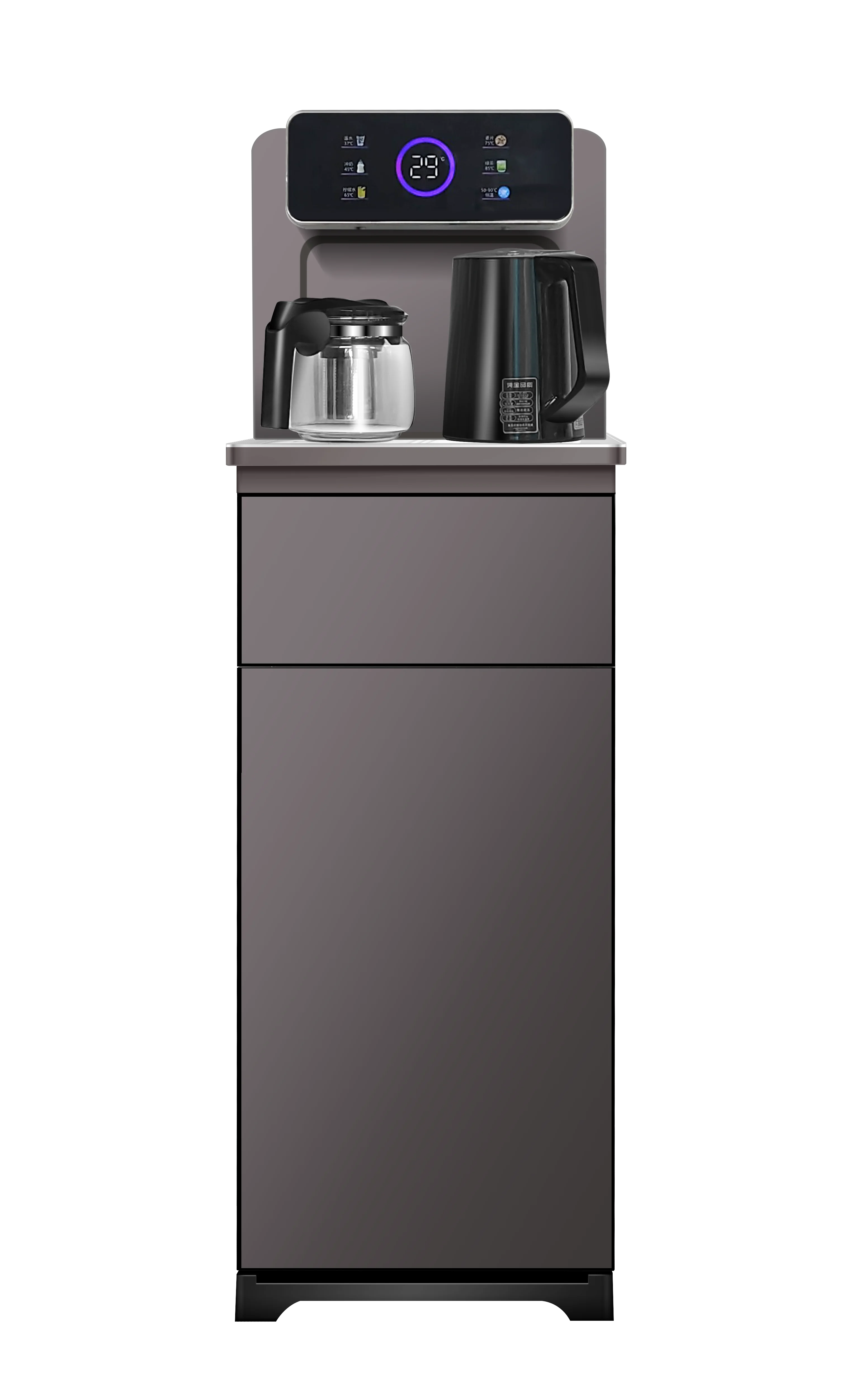 2024 ملون كبير شاشة تعمل باللمس الشاي القهوة بار الطابق قائما بذاته الباردة الساخنة المعبأة في زجاجات آلة موزع المياه مع 2 غلايات المياه