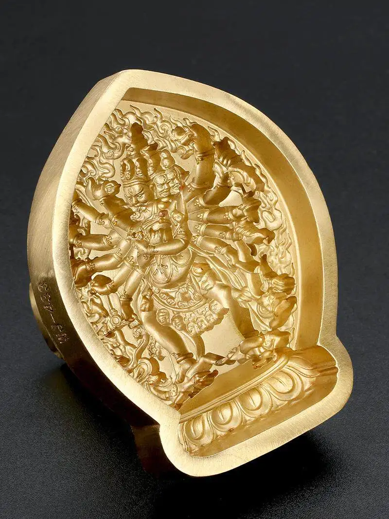 Brass Kalachakra Tsa Tsa Mold Hand Polished Buddhist Figure for Clay Relief Projects, Traditional Equipment