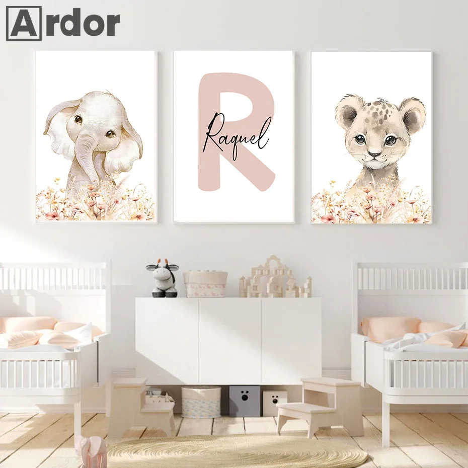 Elephant Lion Flower Jungle Animals Nursery Posters Wall Art Mural Canvas Painting Nordic Print Pictures Baby Kids Bedroom Decor