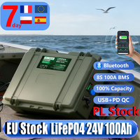 PL Stock LiFePO4 24V 100Ah 200Ah 140Ah 12V Battery Pack Portable USB PD 2560Wh 6000+ Cycle Bluetooth BMS 25.6V Lithium Battery