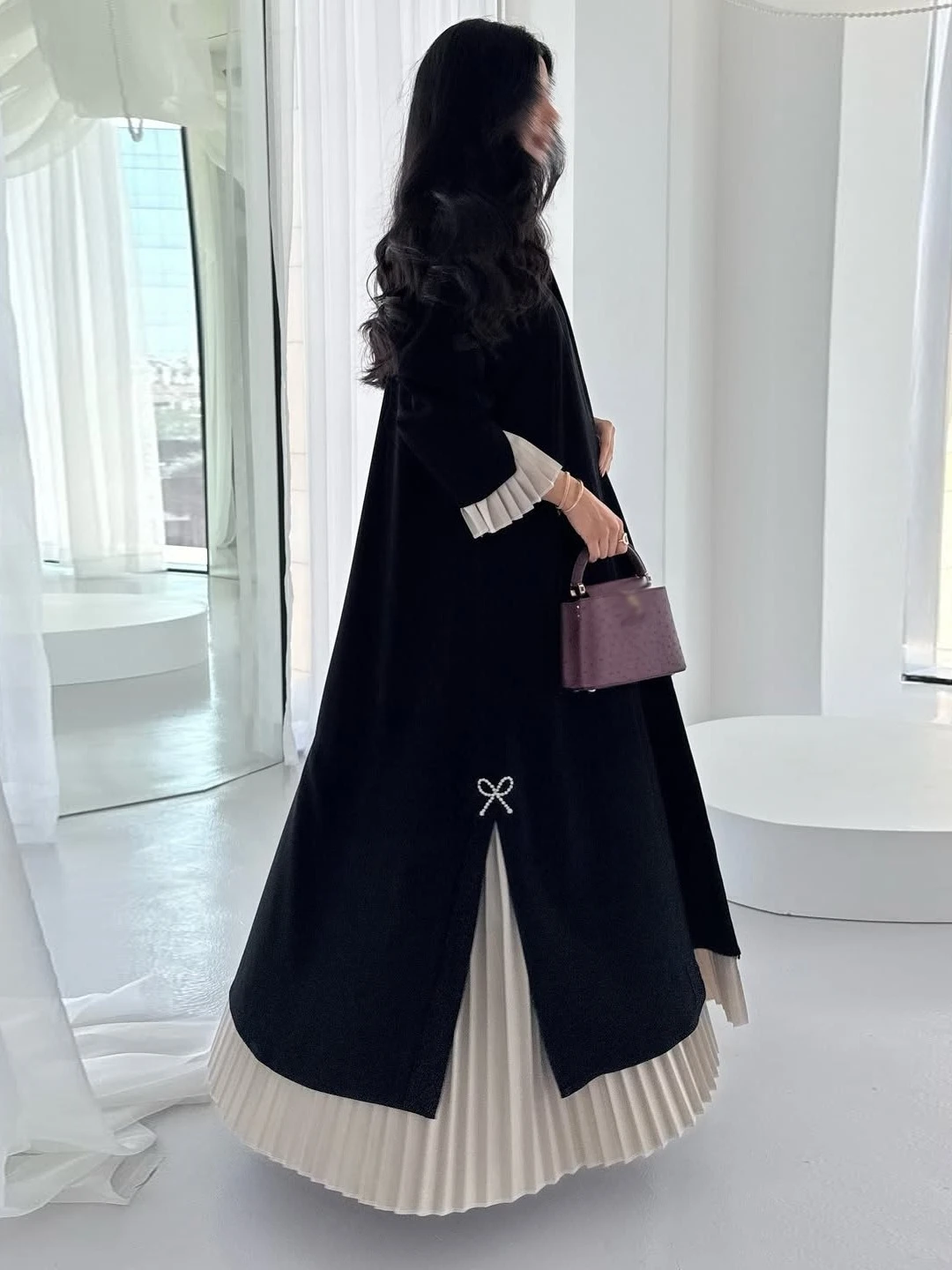 Eid Frauen Plissee Abaya Patchwork Strickjacke Plissee Muslimischen Ramadan Dubai Vestidos Largos Islam Arabischen Lange Robe Marokko Kaftan