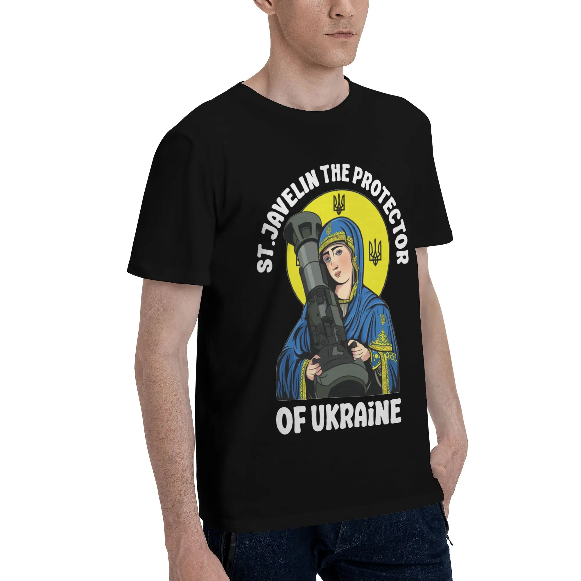 St Javelin The Protector of Ukraine T-Shirt for Men  Fashion Cotton Tees Round Collar Short Sleeve T Shirts Gift Tops