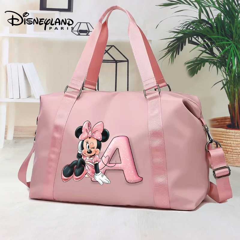 ميكي ميني ماوس حقيبة الأمتعة رسالة A-Z سعة كبيرة اللياقة البدنية حقيبة يد امرأة الموضة الكرتون ملابس السفر أكياس تخزين الأحذية