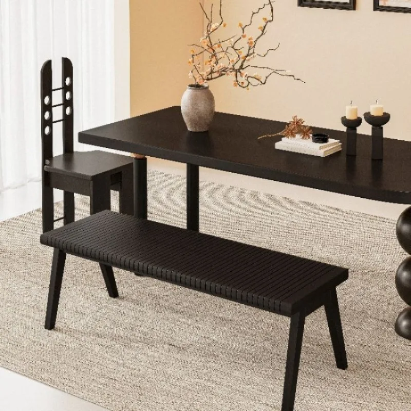 Black all solid wood folding dining table long stool medieval shoe change coffee table casual dining table stool