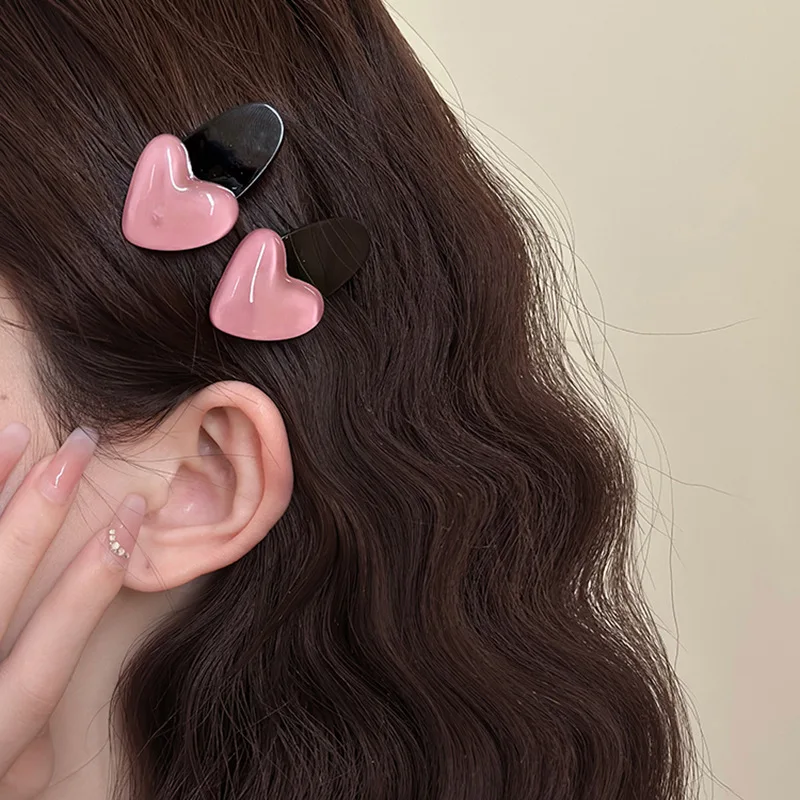 Sweet Pink Pink Heart Hair Clips Bangs Seamless BB Clip Makeup Hair Styling Tools Women Girls Barrettes Hair Accessories
