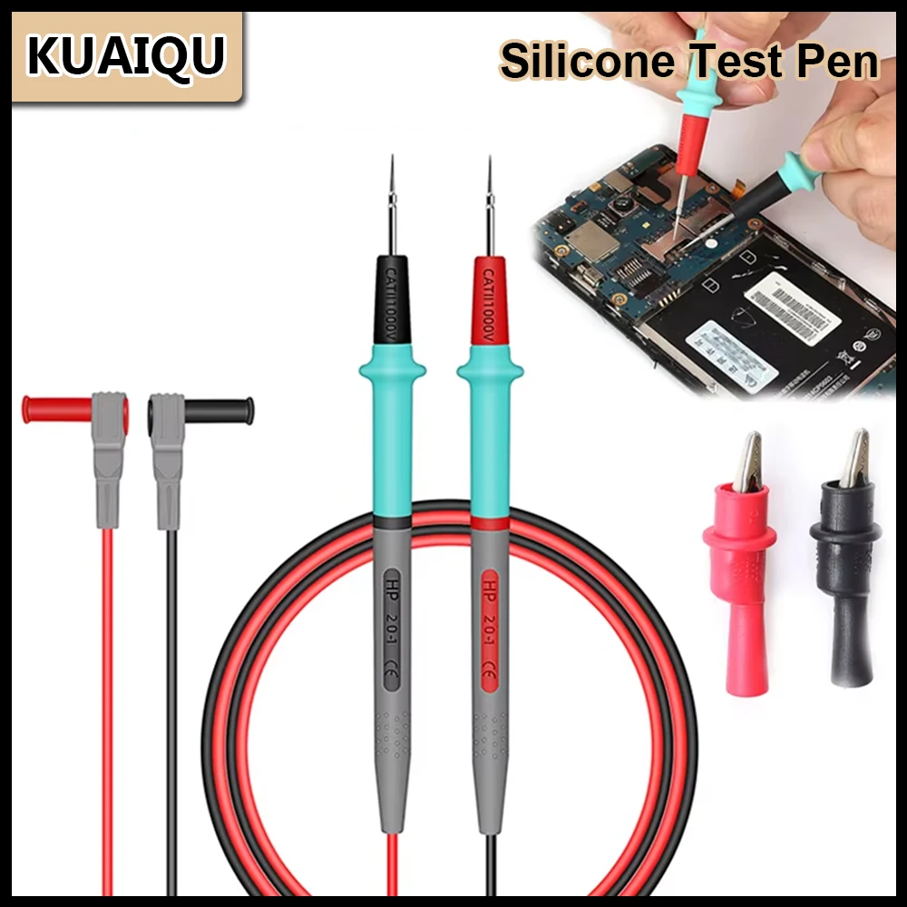 1000V 20A Silicone Test Leads Digital Multimeter Cable Needle-tip Universal Probe Test Wire Alligator Clip For Tester Multimetro