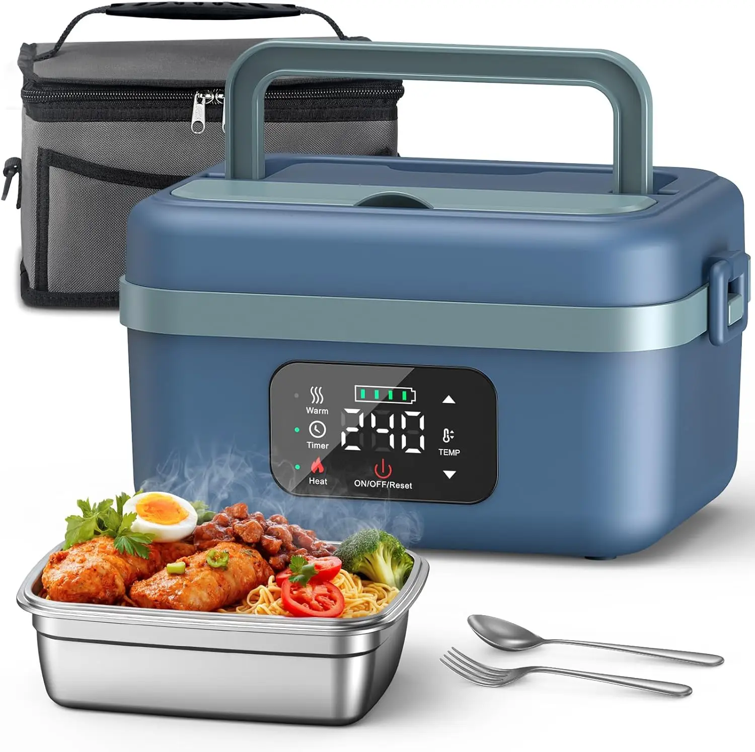 

Upgraded Cordless Heated Lunch Box, 16000mAh Rechargeable, 1L Stainless Steel Container for Work & Travel