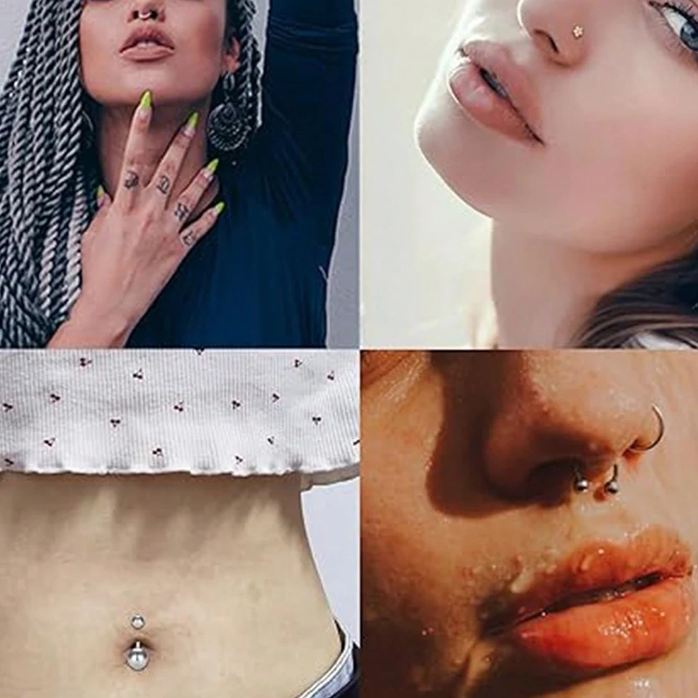 الفولاذ المقاوم للصدأ ثقب عدة 14 جرام/16 جرام البطن زر ثقب عدة الحاجز ثقب عدة الشفاه اللسان الحلمة الأذن ثقب عدة