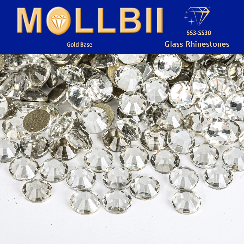 

MollBii Gold Base SS3-SS30 Non HotFix Rhinestone Flatback Stone Glass Crystal Glitter Strass DIY Nail Decorations Стразы 네일파츠