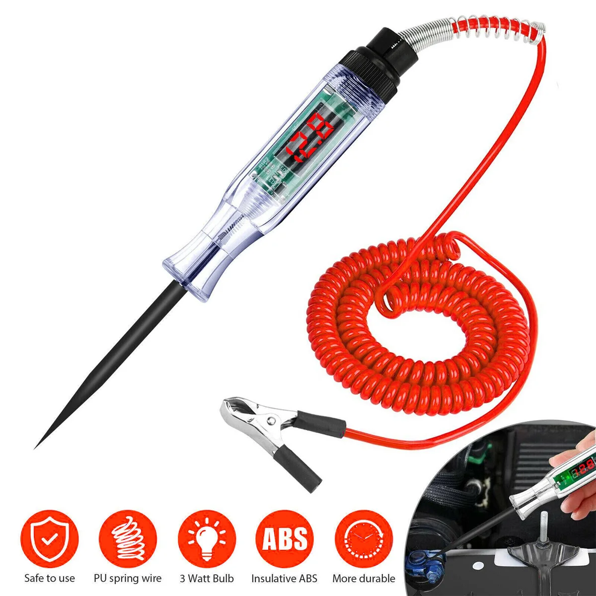 Car Truck Voltage Circuit Tester 6V-24V 5V-90V Car Circuit Tester Premium Test Light Probe Pen Light Bulb Diagnostic Tool