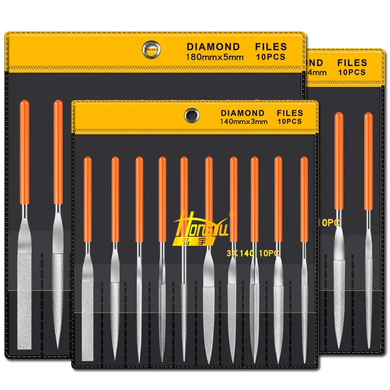 

Grit120 10Pcs Diamond Needle File Set 3x140mm 4x160mm 5x180mm Needle File Kit For Stone Glass Metal Carving Craft Hand Tools