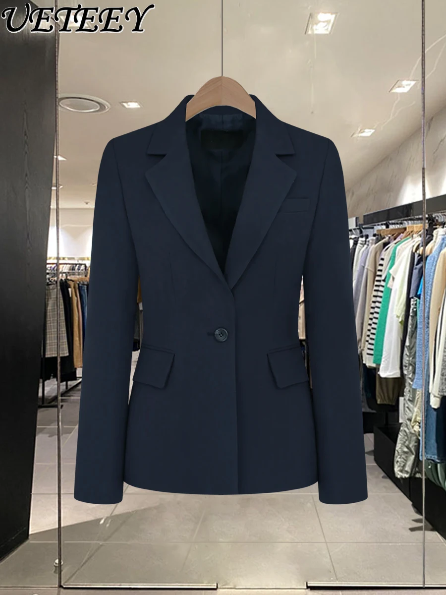 

Fashion One Button Slimming Suit Jacket for Women New Autumn Temperament Waist-Controlled Long Sleeve Casual Blazer Coat