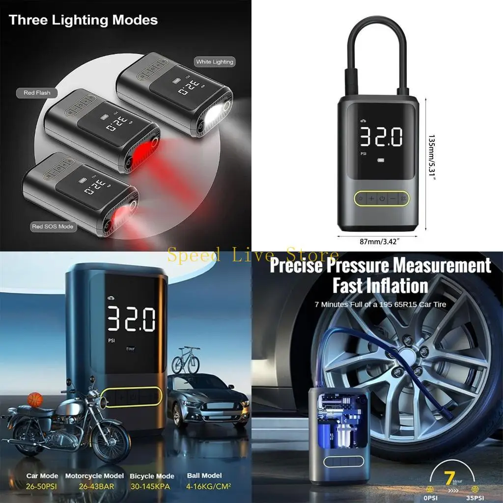 547C Smart-Digital Air Compressor with LED Light Car Bike Tyre Pump Inflator Electric