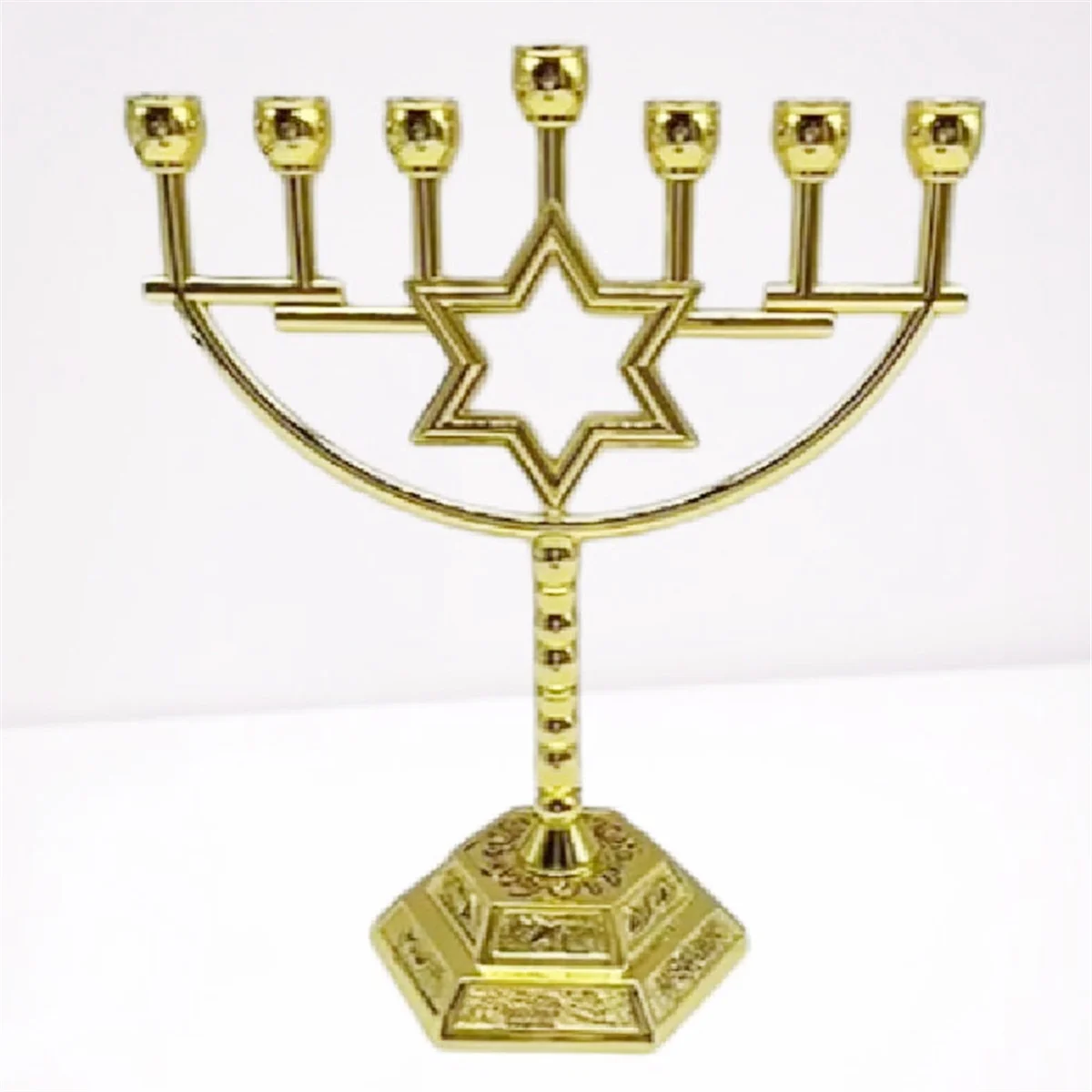 Metal Candlestick Hanukkah Holder Shabbat Holders Hexagonal Star Pendant Candelabra Decor 7 Branch Candle Stand Holder