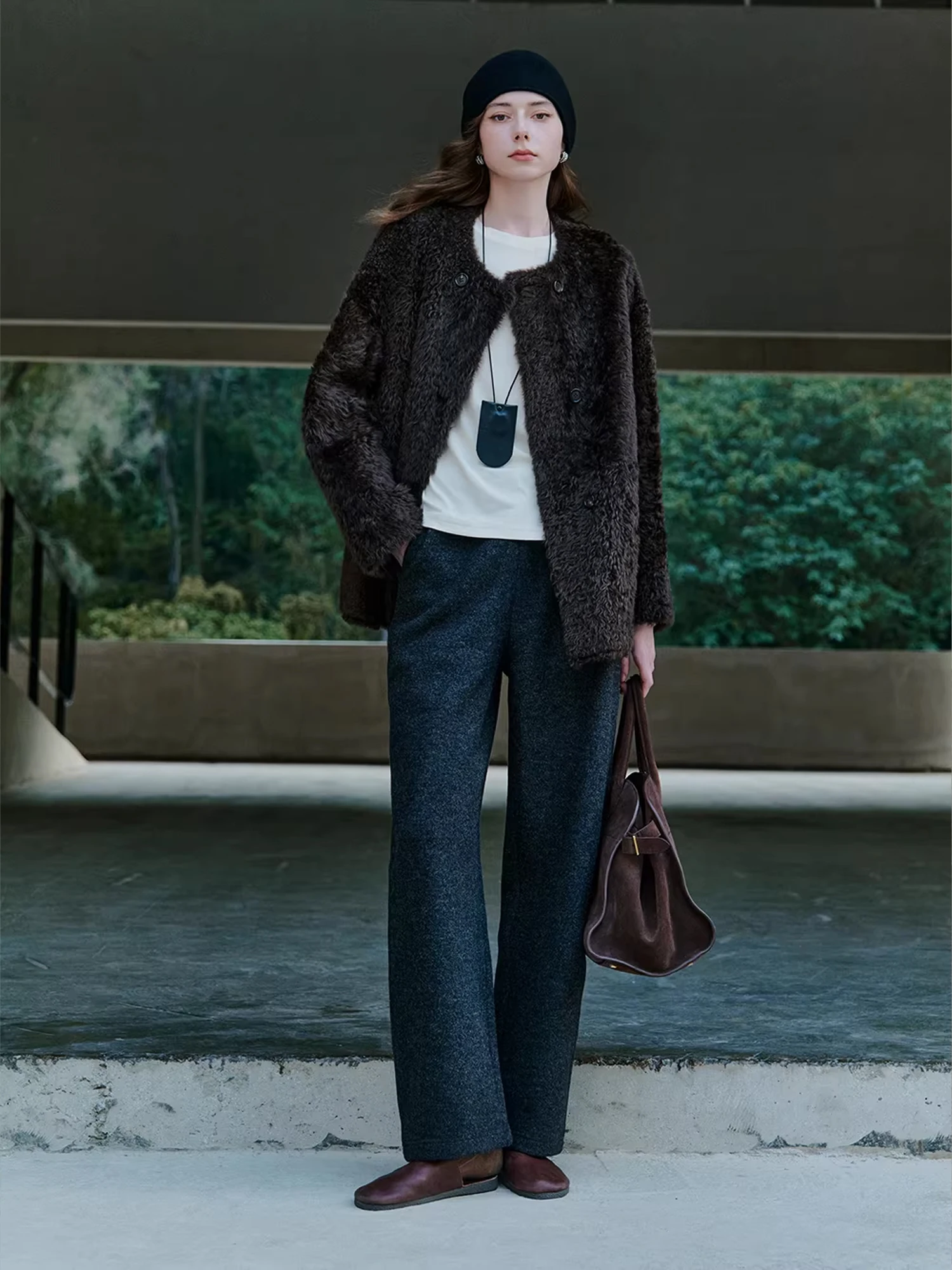 

Зимние утепленные брюки с флисовой подкладкой, эластичным поясом, широкими штанинами и декоративными элементами, из смесовой шерсти, повседневные, для женщин