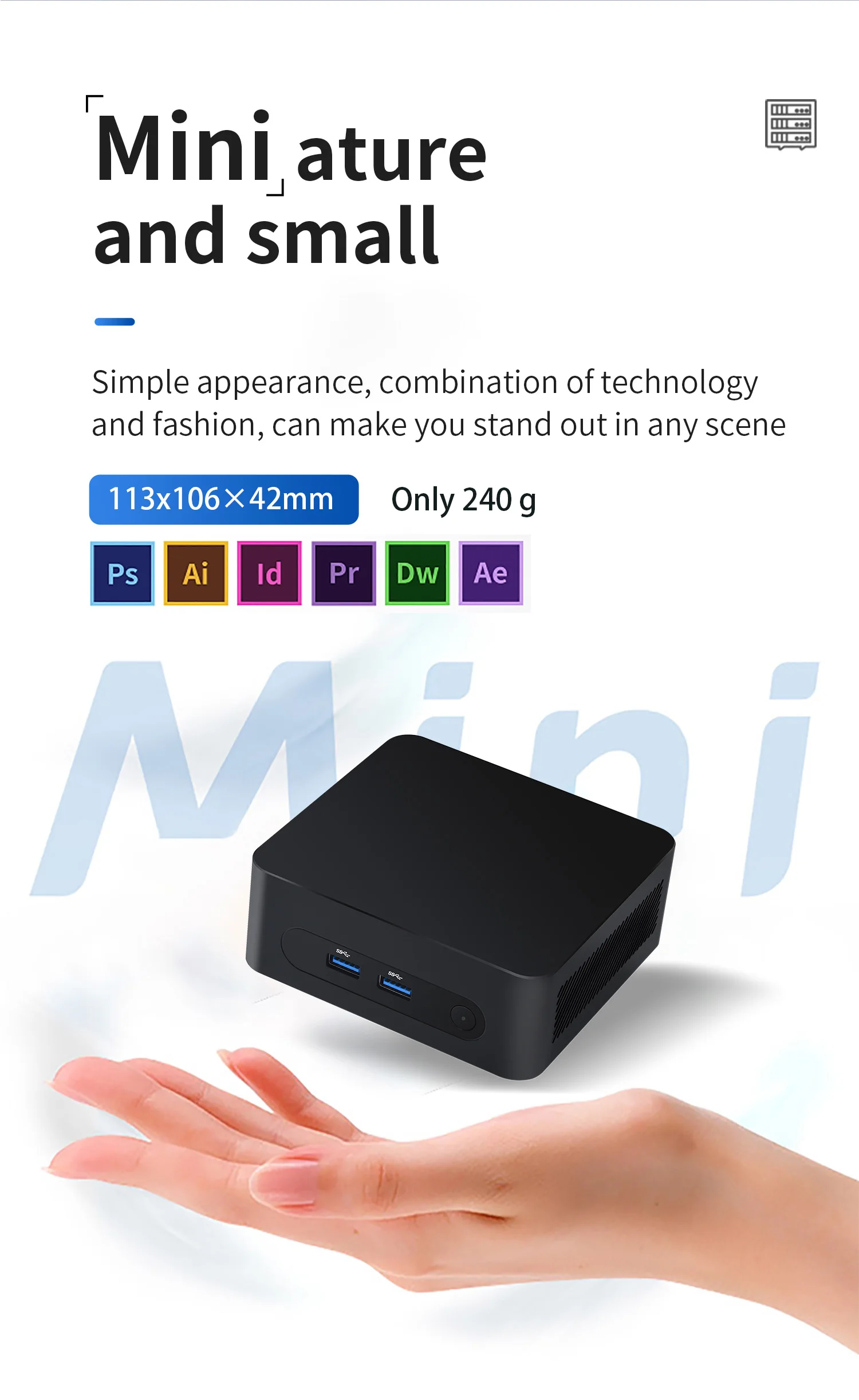 Cost-Effective Palm Mini PC Intel twin Lake N150 DDR4 SO-DIMM AX201 BT5.2 2xHD1xRJ45 Windows11 Linux Desktop Home Computer NUC