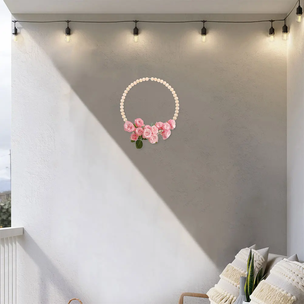 

2pcs Wooden Bead Garland Floral Craft Rings Unfinished Wreath Base For Diy Dreamcatcher Wall Hanging Decor Holiday Home Party